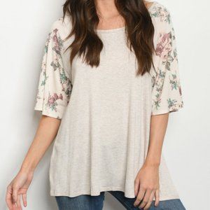 OATMEAL IVORY FLORAL TOP